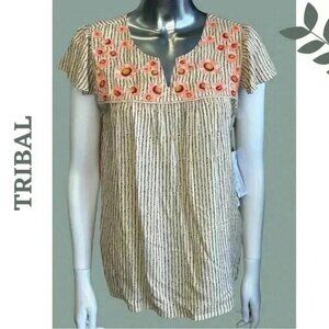Tribal Floral Embroidered knit top.